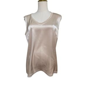 St. John Couture Ivory Silk Blend Sleeveless Top Raw Edge Detail Size L
